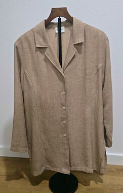 C&A Oversized Lagenlook Jacket Taupe Textured Longline Button Front 2XL
